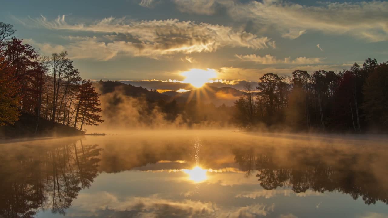 Sunrise reflected across still water